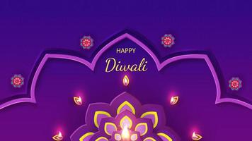 conception de vacances du festival de diwali avec un style de papier découpé de rangoli indien et de fleurs. illustration vectorielle. vecteur