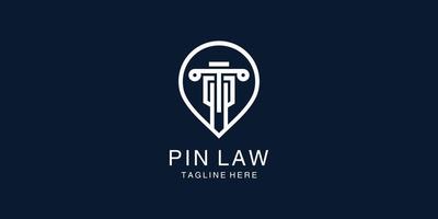 vecteur de concept de conception de logo de droit avec style d'emplacement de broche, avocat, cabinet d'avocats, justice