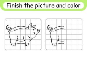 compléter le cochon image. copier l'image et la couleur. terminer l'image. livre de coloriage. jeu d'exercices de dessin éducatif pour les enfants vecteur