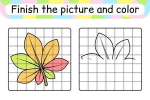 complétez le châtaignier de feuille d'image. copier l'image et la couleur. terminer l'image. livre de coloriage. jeu d'exercices de dessin éducatif pour les enfants vecteur