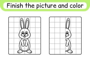 compléter le tableau lapin. copier l'image et la couleur. terminer l'image. livre de coloriage. jeu d'exercices de dessin éducatif pour les enfants vecteur