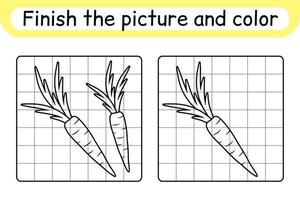 compléter l'image carotte. copier l'image et la couleur. terminer l'image. livre de coloriage. jeu d'exercices de dessin éducatif pour les enfants vecteur