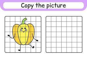 copier l'image et colorier le poivre. compléter le tableau. terminer l'image. livre de coloriage. jeu d'exercices de dessin éducatif pour les enfants vecteur