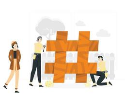 personnes construisant une illustration de concept de hashtag vecteur