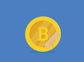 un crash du marché des crypto-monnaies, bitcoin avec un ruban adhésif vecteur