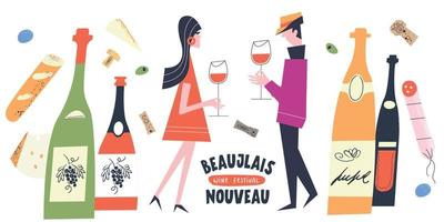 fête du beaujolais nouveau. illustration vectorielle, un ensemble d'éléments de conception pour une fête du vin. vecteur