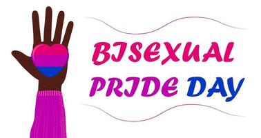 vecteur de concept de jour de bisexualité. la main est peinte aux couleurs de la fierté bisexuelle. coeur avec des rayures roses et 23 septembre est écrit. illustration de la journée de visibilité bi