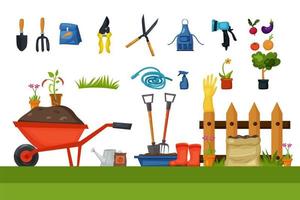 concept d'équipement de bannière d'outils de jardinage de jardinage vecteur