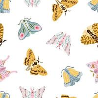papillons exotiques, modèle sans couture de vecteur été papillon. texture de vecteur de dessin animé plat d'insectes volants tropicaux. conception mignonne dessinée à la main pour le tissu, l'impression, l'affiche, le papier peint.