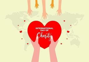 affiche de bannière de la journée internationale de la charité le 5 septembre avec la main donner de l'amour à l'autre main sur fond blanc vecteur