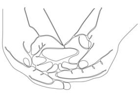 dessin au trait continu bébé tenant ensemble le petit doigt de la main adulte. style de conception d'une ligne.- illustration vectorielle vecteur