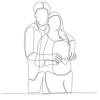 fille enceinte et son mari. couple famille un dessin au trait continu. illustration vectorielle de conception simple. vecteur