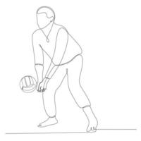 dessin en ligne continu d'un joueur de volley-ball professionnel masculin isolé avec ballon. athlète, sport, action, exercice, mode de vie sain, entraînement, concept de remise en forme. vecteur