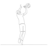 dessin en ligne continu d'un joueur de volley-ball professionnel masculin isolé avec ballon. athlète, sport, action, exercice, mode de vie sain, entraînement, concept de remise en forme. vecteur