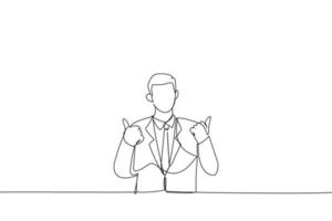 dessin animé d'homme d'affaires habillé en costume montrant le geste du pouce levé. dessin au trait continu vecteur