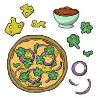 un ensemble d'icônes pour créer une pizza au brocoli, illustration vectorielle en style cartoon sur fond blanc vecteur