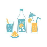 illustration vectorielle dessinée à la main de boissons froides d'été. vecteur