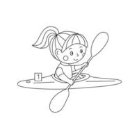 fille pagayant en kayak de course. dessin de contour vectoriel. vecteur