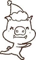 dessin au fusain de cochon de noël vecteur
