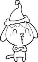 joli dessin au trait d'un chien portant un bonnet de noel vecteur