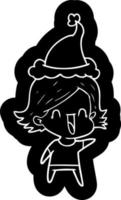 icône de dessin animé d'une femme heureuse portant un bonnet de noel vecteur