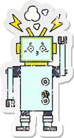 autocollant en détresse d'un robot de dessin animé mignon vecteur