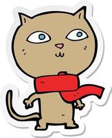 autocollant d'un chat drôle de dessin animé portant une écharpe vecteur