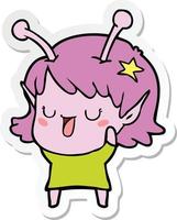 autocollant d'un dessin animé de fille extraterrestre heureuse en riant vecteur
