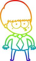 ligne de gradient arc en ciel dessinant un garçon de dessin animé nerveux portant une chemise et une cravate vecteur