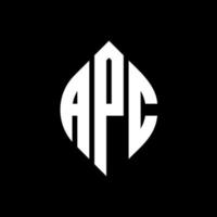 création de logo de lettre de cercle apc avec forme de cercle et d'ellipse. lettres d'ellipse apc avec style typographique. les trois initiales forment un logo circulaire. apc cercle emblème abstrait monogramme lettre marque vecteur. vecteur