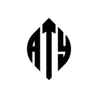 création de logo de lettre de cercle aty avec forme de cercle et d'ellipse. lettres d'ellipse aty avec style typographique. les trois initiales forment un logo circulaire. aty cercle emblème abstrait monogramme lettre marque vecteur. vecteur
