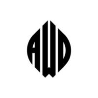 création de logo de lettre de cercle awd avec forme de cercle et d'ellipse. lettres awd ellipse avec style typographique. les trois initiales forment un logo circulaire. awd cercle emblème abstrait monogramme lettre marque vecteur. vecteur