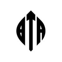 création de logo de lettre de cercle bta avec forme de cercle et d'ellipse. lettres bta ellipse avec style typographique. les trois initiales forment un logo circulaire. bta cercle emblème abstrait monogramme lettre marque vecteur. vecteur