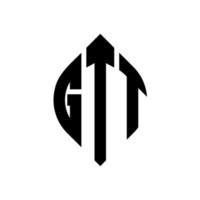 création de logo de lettre de cercle gtt avec forme de cercle et d'ellipse. lettres d'ellipse gtt avec style typographique. les trois initiales forment un logo circulaire. gtt cercle emblème abstrait monogramme lettre marque vecteur. vecteur