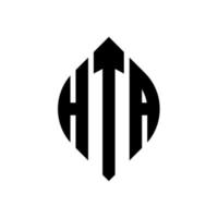 création de logo de lettre hta cercle avec forme de cercle et d'ellipse. lettres hta ellipse avec style typographique. les trois initiales forment un logo circulaire. hta cercle emblème abstrait monogramme lettre marque vecteur. vecteur