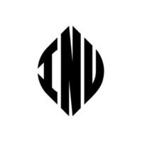 création de logo de lettre de cercle inu avec forme de cercle et d'ellipse. lettres d'ellipse inu avec style typographique. les trois initiales forment un logo circulaire. inu cercle emblème abstrait monogramme lettre marque vecteur. vecteur