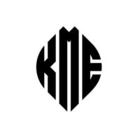 Création de logo de lettre de cercle kme avec forme de cercle et d'ellipse. lettres d'ellipse kme avec style typographique. les trois initiales forment un logo circulaire. kme cercle emblème abstrait monogramme lettre marque vecteur. vecteur