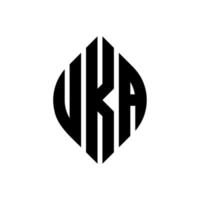 création de logo de lettre de cercle uka avec forme de cercle et d'ellipse. lettres d'ellipse uka avec style typographique. les trois initiales forment un logo circulaire. uka cercle emblème abstrait monogramme lettre marque vecteur. vecteur