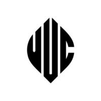 création de logo de lettre de cercle vuc avec forme de cercle et d'ellipse. lettres d'ellipse vuc avec style typographique. les trois initiales forment un logo circulaire. vuc cercle emblème abstrait monogramme lettre marque vecteur. vecteur