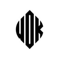 création de logo de lettre de cercle wok avec forme de cercle et d'ellipse. lettres d'ellipse wok avec style typographique. les trois initiales forment un logo circulaire. wok cercle emblème abstrait monogramme lettre marque vecteur. vecteur