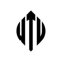 création de logo de lettre de cercle wtu avec forme de cercle et d'ellipse. lettres d'ellipse wtu avec style typographique. les trois initiales forment un logo circulaire. wtu cercle emblème abstrait monogramme lettre marque vecteur. vecteur