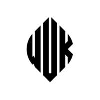 création de logo de lettre de cercle wuk avec forme de cercle et d'ellipse. lettres d'ellipse wuk avec style typographique. les trois initiales forment un logo circulaire. wuk cercle emblème abstrait monogramme lettre marque vecteur. vecteur