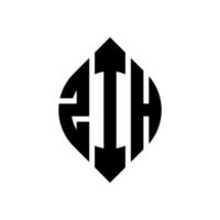 création de logo de lettre de cercle zih avec forme de cercle et d'ellipse. lettres zih ellipse avec style typographique. les trois initiales forment un logo circulaire. zih cercle emblème abstrait monogramme lettre marque vecteur. vecteur