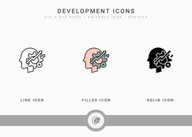 les icônes de développement définissent une illustration vectorielle avec un style de ligne d'icône solide. concept d'expertise des compétences personnelles. icône de trait modifiable sur fond isolé pour la conception Web, l'interface utilisateur et l'application mobile vecteur