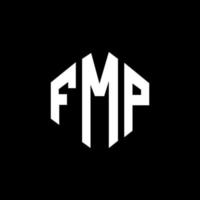 création de logo de lettre fmp avec forme de polygone. création de logo en forme de polygone et de cube fmp. modèle de logo vectoriel fmp hexagone couleurs blanches et noires. monogramme fmp, logo commercial et immobilier.
