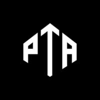création de logo de lettre pta avec forme de polygone. création de logo en forme de polygone et de cube pta. modèle de logo vectoriel pta hexagone couleurs blanches et noires. monogramme pta, logo d'entreprise et immobilier.