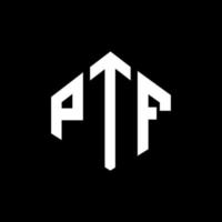 création de logo de lettre ptf avec forme de polygone. création de logo en forme de polygone et de cube ptf. modèle de logo vectoriel hexagone ptf couleurs blanches et noires. monogramme ptf, logo commercial et immobilier.