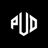 création de logo de lettre pud avec forme de polygone. création de logo en forme de polygone et de cube pud. modèle de logo vectoriel pud hexagone couleurs blanches et noires. monogramme pud, logo d'entreprise et immobilier.