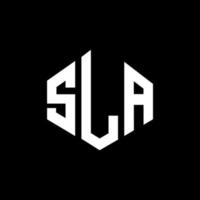 création de logo de lettre sla avec forme de polygone. création de logo en forme de polygone et de cube sla. modèle de logo vectoriel hexagone sla couleurs blanches et noires. monogramme sla, logo d'entreprise et immobilier.