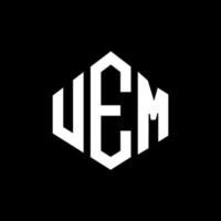création de logo de lettre uem avec forme de polygone. création de logo en forme de polygone et de cube uem. modèle de logo vectoriel uem hexagone couleurs blanches et noires. monogramme uem, logo commercial et immobilier.